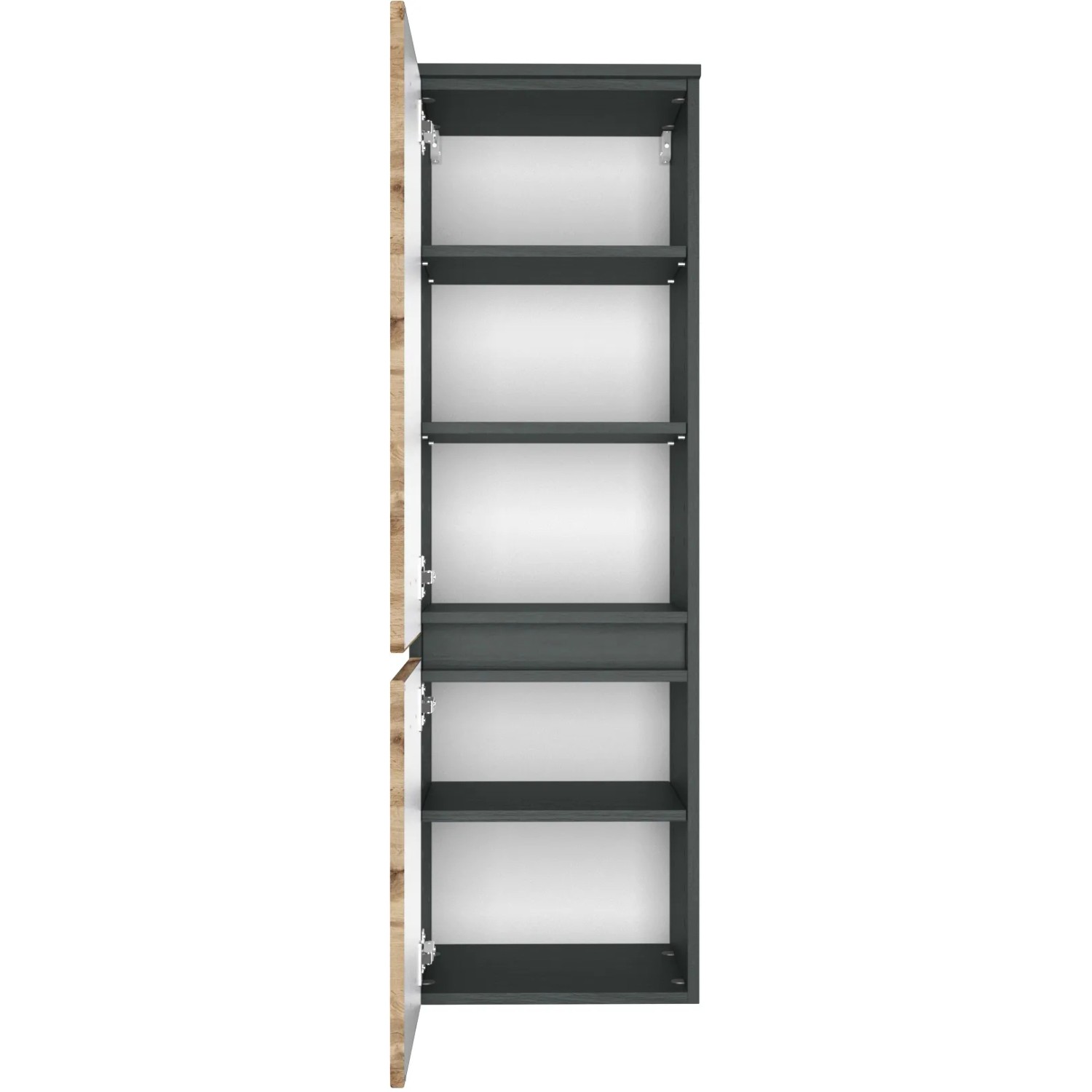 Held Möbel Midischrank Bari, 40 cm, Wotaneiche/Graphitgrau, offene Tür mit Einlegeböden.