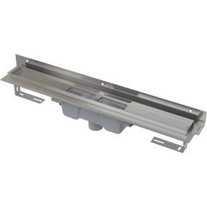 Alcadrain APZ1004 flexible Duschrinne mit Rand, einstellbarer Wandkragen, senkrechter Abfluss 650 mm