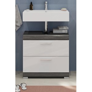 Inn.Furn Waschbeckenunterschrank Weiß Hochglanz Grau 60 cm Shawn
