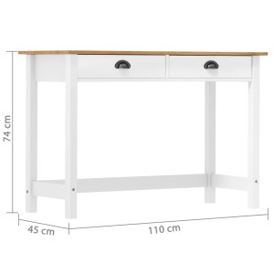 vidaXL Konsolentisch Hill, Kiefernholz, weiß/helles Holz, 2 Schubladen, 110x45x74 cm.
