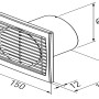 Skizze eines weißen Badventilators System Ø 100 mit Maßangaben.
