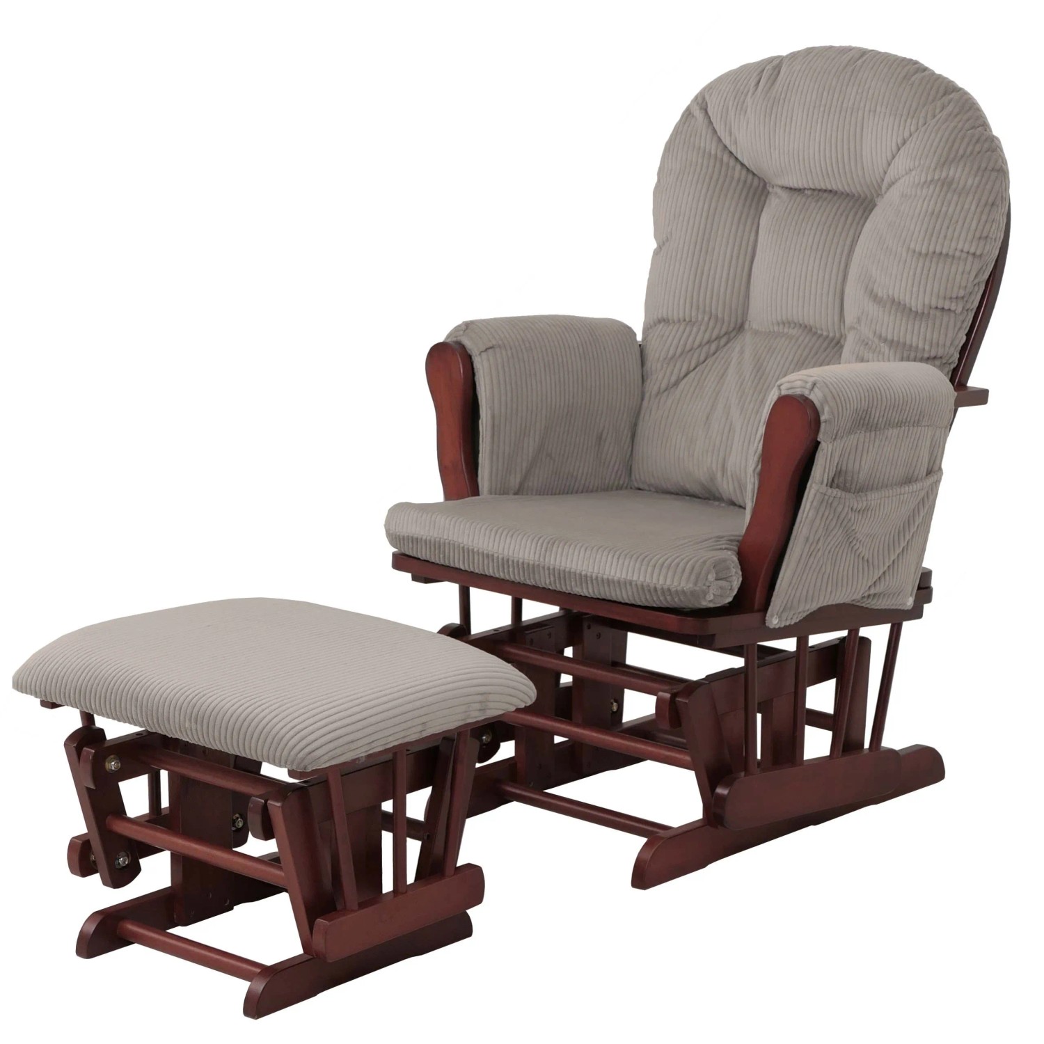 MCW Relaxsessel C76 mit Hocker Stoff Cord Öko-Tex Hellgrau Gestell Dunkel