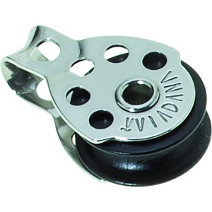 Seilflechter Mini Block mit Bügel, 6 mm Schot, 1 Rolle, Gleitlager, Edelstahl-Beschlag.
