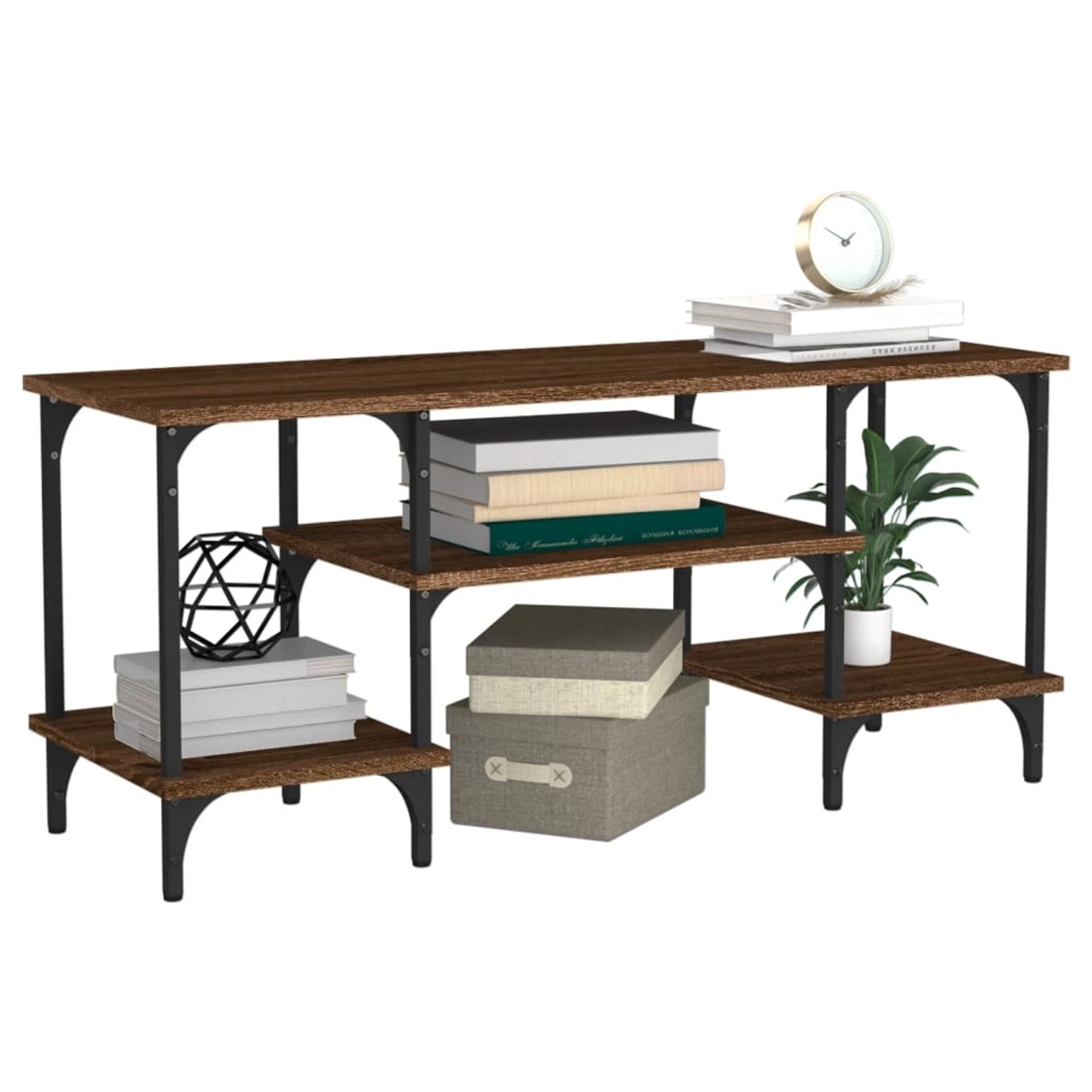 VidaXL TV-Schrank in Braun Eichen-Optik mit Ablagen und Metallfüßen.