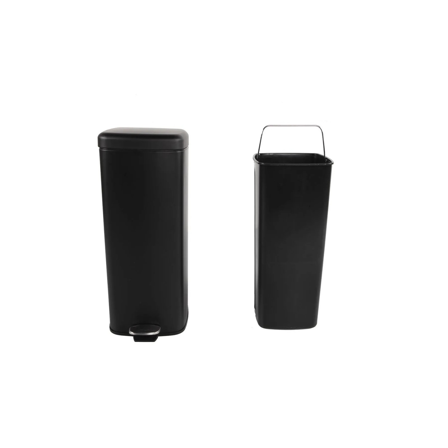 Lex Tretmülleimer 20L, schwarz matt aus Stahl, mit separatem Inneneimer. Modernes Design.