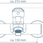 Technische Zeichnung der Schütte Badewannenarmatur Futura Chrom mit Maßangaben.