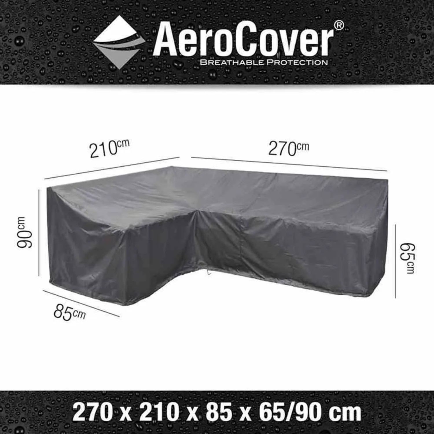 Aerocover Schutzhülle für Ecklounge links, 210x270cm, anthrazit. Atmungsaktive Abdeckung für Gartenmöbel.