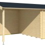 Lasita Holz-Gartenhaus Wibo mit Anbaudach, naturbelassen. Gartenhaus mit überdachter Fläche und Tür.
