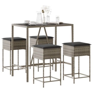 vidaXL 5-Tlg Gartenbar-Set mit Kissen Grau Poly Rattan 3261468