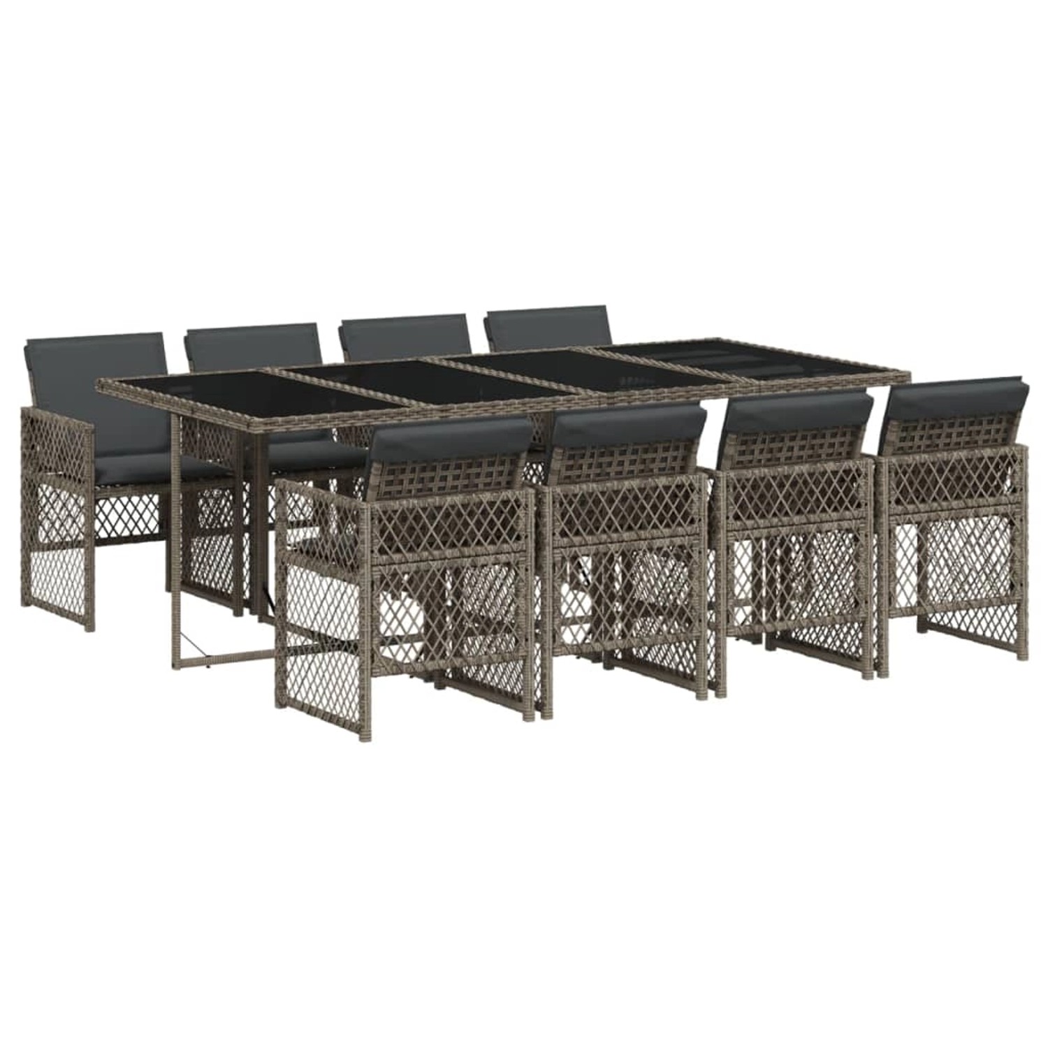 vidaXL 9-Tlg Garten-Essgruppe mit Kissen Grau Poly Rattan 3210740 günstig online kaufen