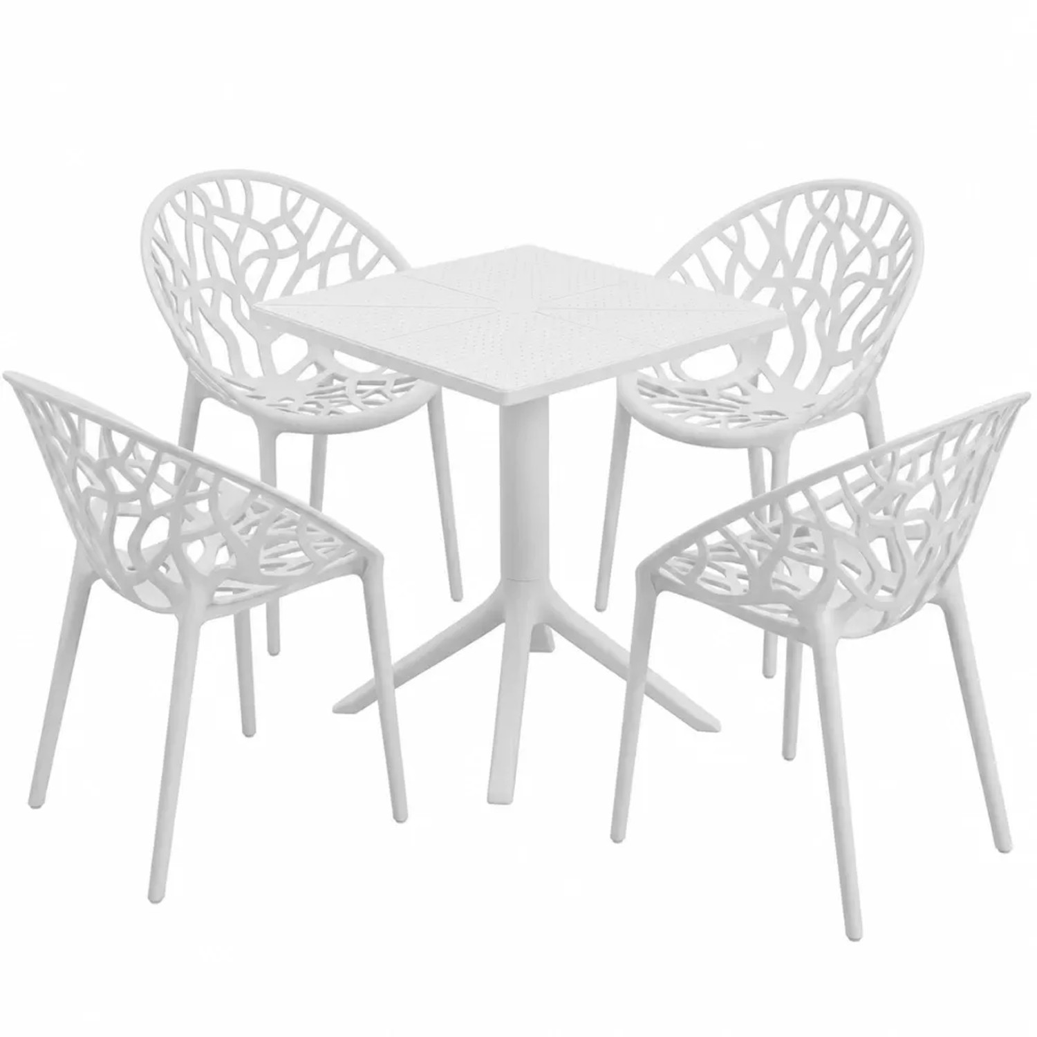 DELUKE Gartenmöbel-Set SOFIA mit 4 Stühlen 180x180x80cm Kunststoff Weiß Balkonset Gartenset Tisch mit Stühlen Bistroset Outdoor