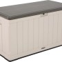 Lichtgraue Lifetime Gartenbox 128x64x67 cm zur Aufbewahrung, mit Deckel und Vorrichtung für Vorhängeschloss.