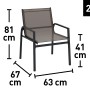 Abbildung eines Sessels aus dem 3-teiligen Balkonmöbel-Set Tapena in Schwarz-Taupe mit Maßangaben.