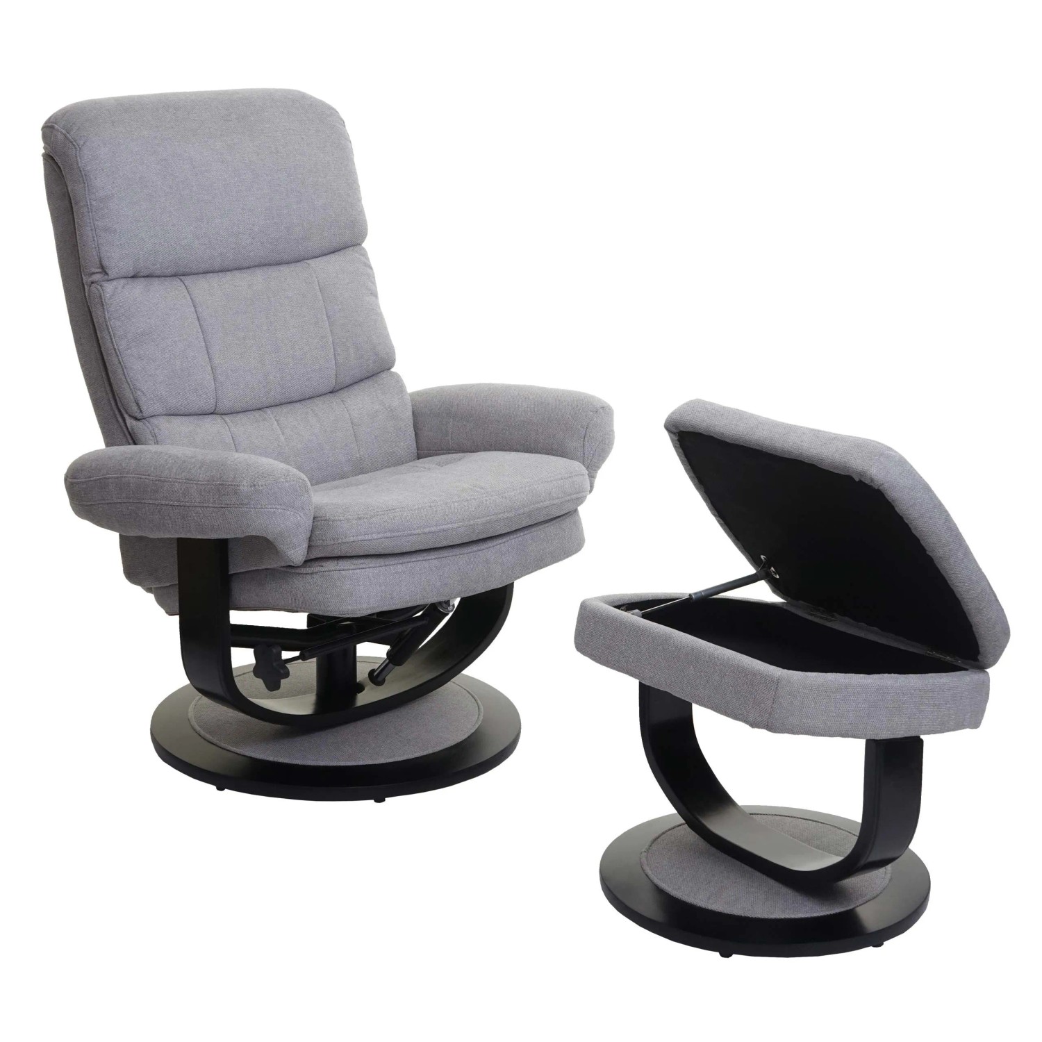 MCW Relaxsessel C16 Hocker mit Staufach Stoff/Textil Hellgrau