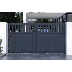 Graues Casanoov Schiebetor Santis (3 m) mit Pfosten (190 cm) aus Aluminium für den Garten.