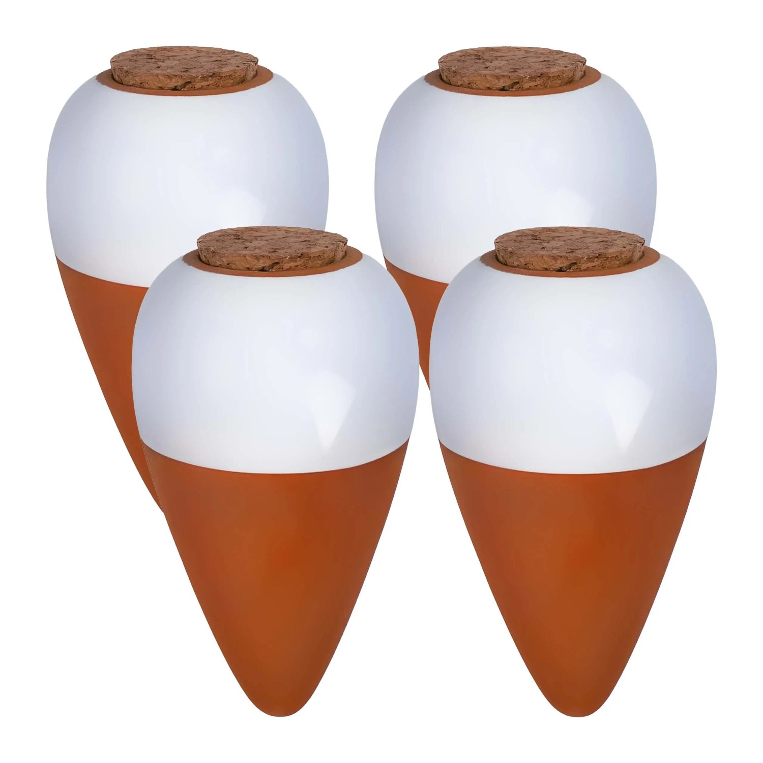 Relaxdays Bewässerungskegel Keramik Weiß 4er Set mit Korkdeckel 16 cm x 8 cm 350 ml