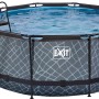Grauer EXIT Stone Pool Ø360x122cm mit Leiter und Sandfilterpumpe.