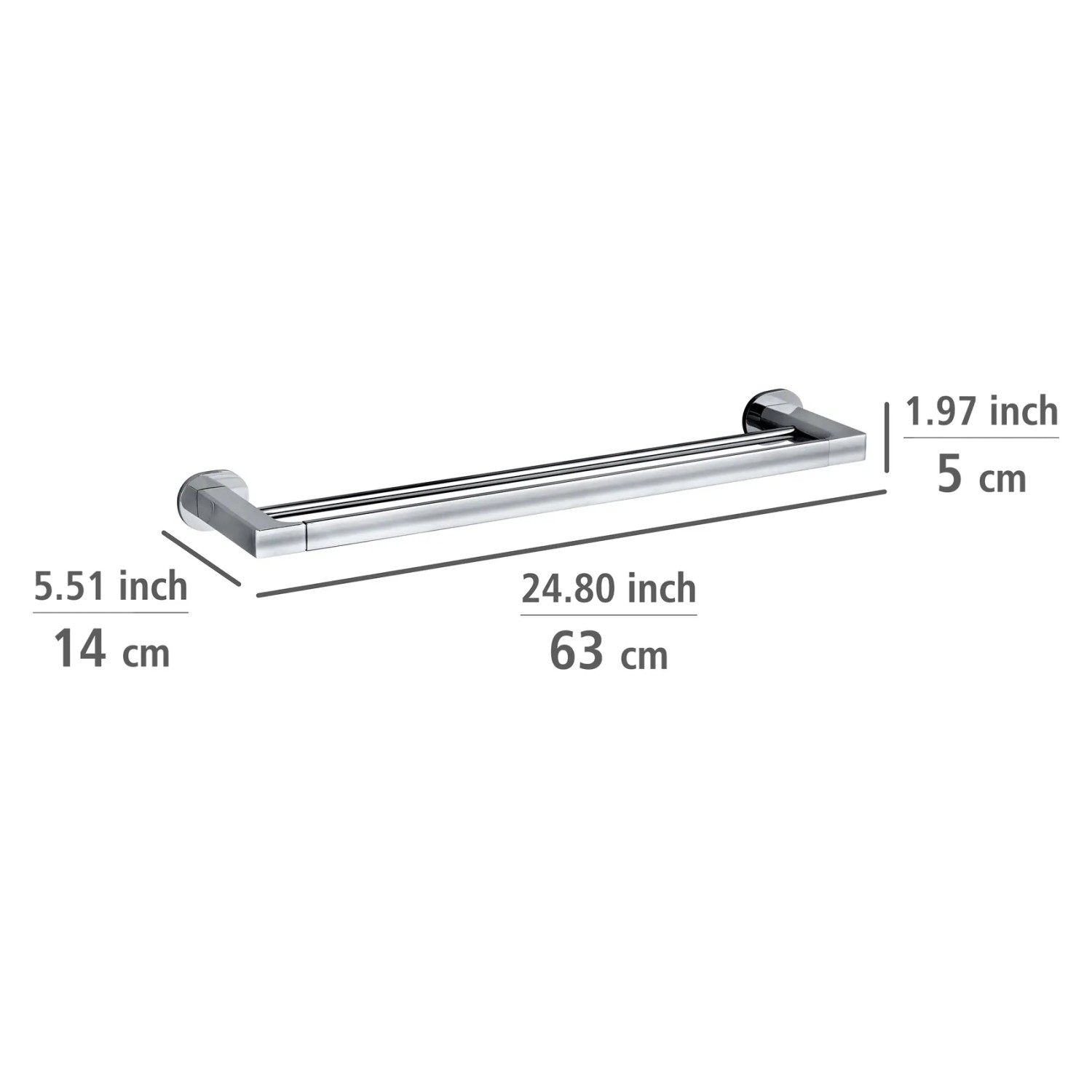 Wenko Badetuchstange Duo Maribor, 60 cm, silber glänzend, zur Wandmontage ohne Bohren.