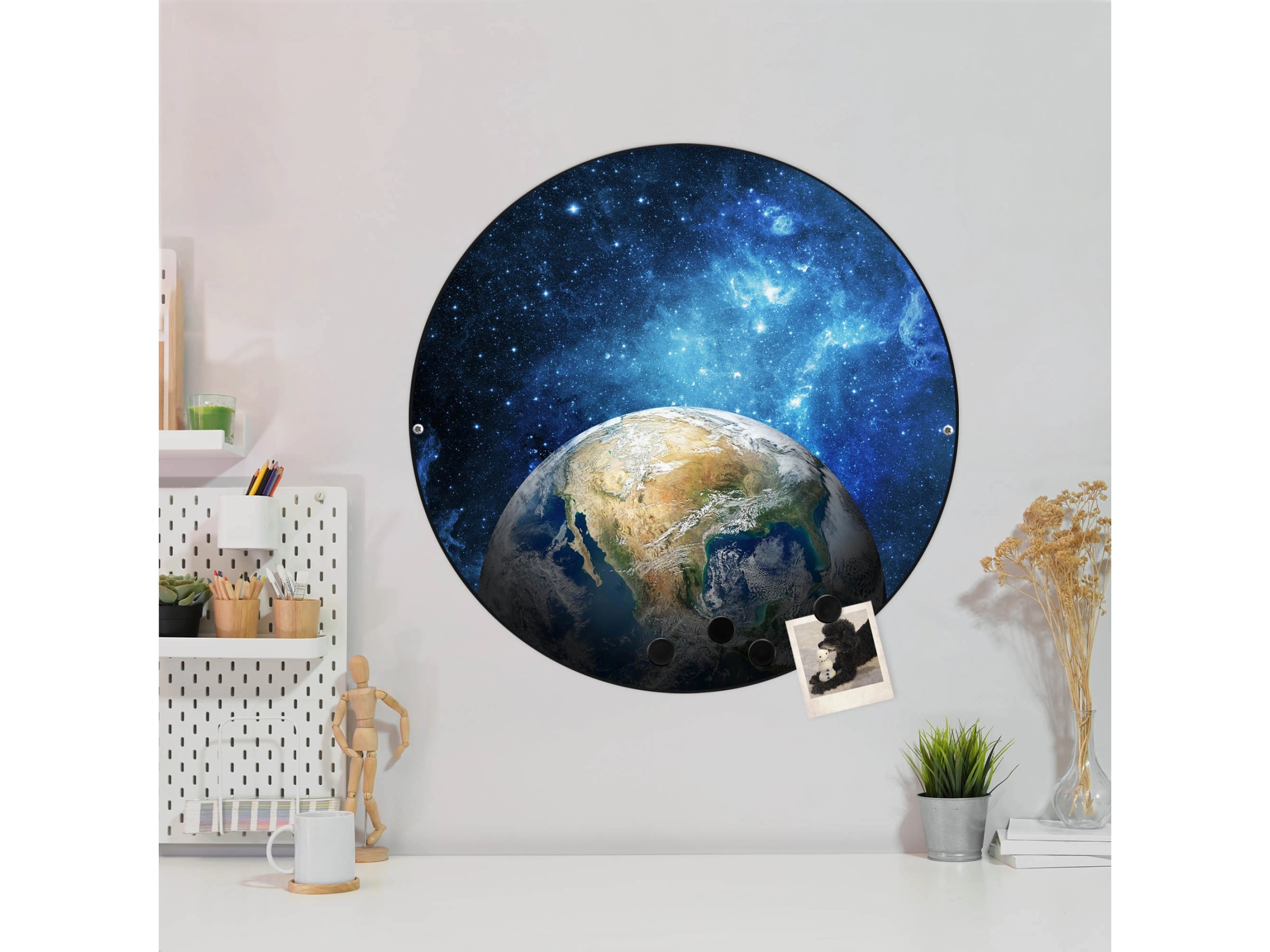 Banjado Glas-Magnettafel 50x50 Cm – Mit 4 Magneten, Beschreibbar, Motiv Erdkugel, Für Küche & Büro