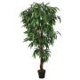 Künstlicher Mangobaum, 80 cm hoch, mit 300 grünen Blättern im schwarzen Topf.