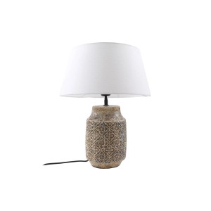 Lindby Tischlampe Aelith 10020393 Landhaus Vintage Rustikal in Alu aus Textil 1-flammig E27 Wohnzimmerleuchte