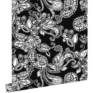 ESTAhome Tapete Funky Blumen Und Paisleys Schwarz Und Weiß 53 Cm X 1005 Cm 136844