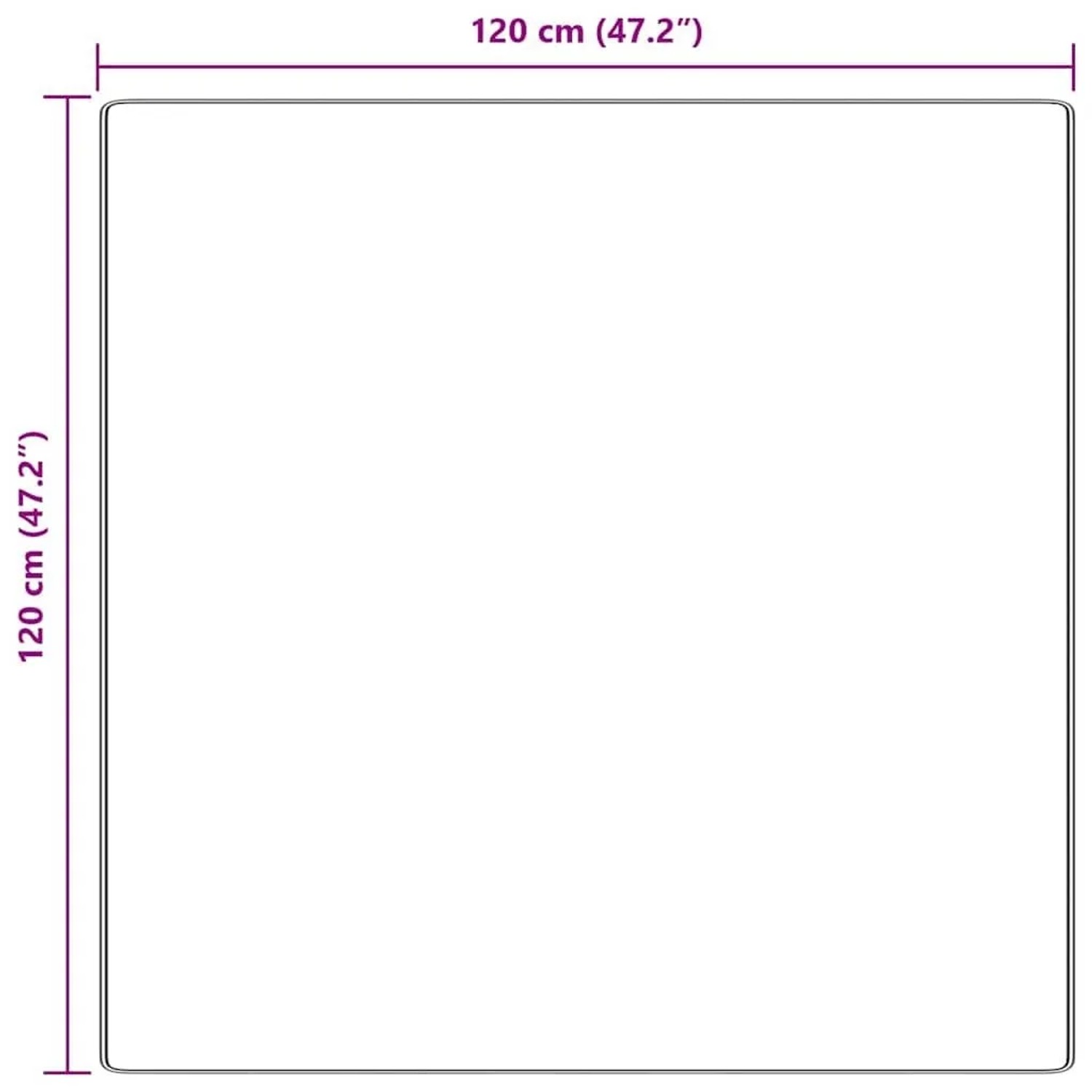 Maßzeichnung des quadratischen vidaXL Shaggy Teppichs, 120 x 120 cm.