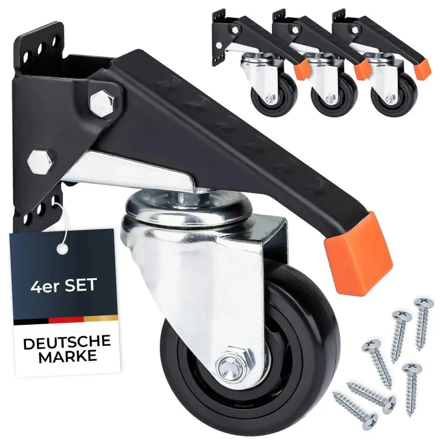 HMF 6750 Schwerlastrollen Absenkbar für Werkbank 4 Stück 76 mm bis 400 kg Schwarz_4
