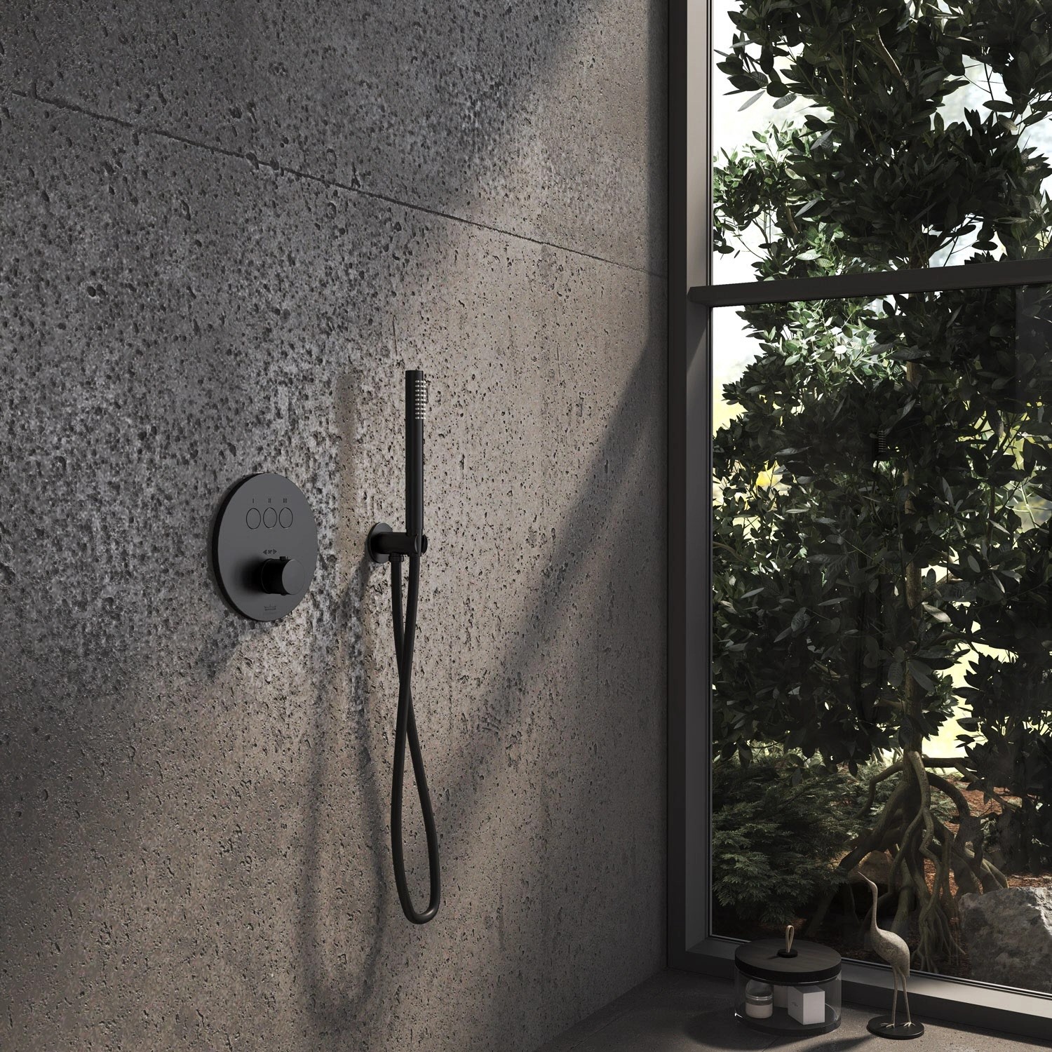 Kronenbach Unterputz Thermostat für 3 Verbraucher, runde, schwarze Ausführung mit Smart Push.