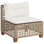 Beige Garten-Sofagarnitur Element aus Rattan mit Kissen.