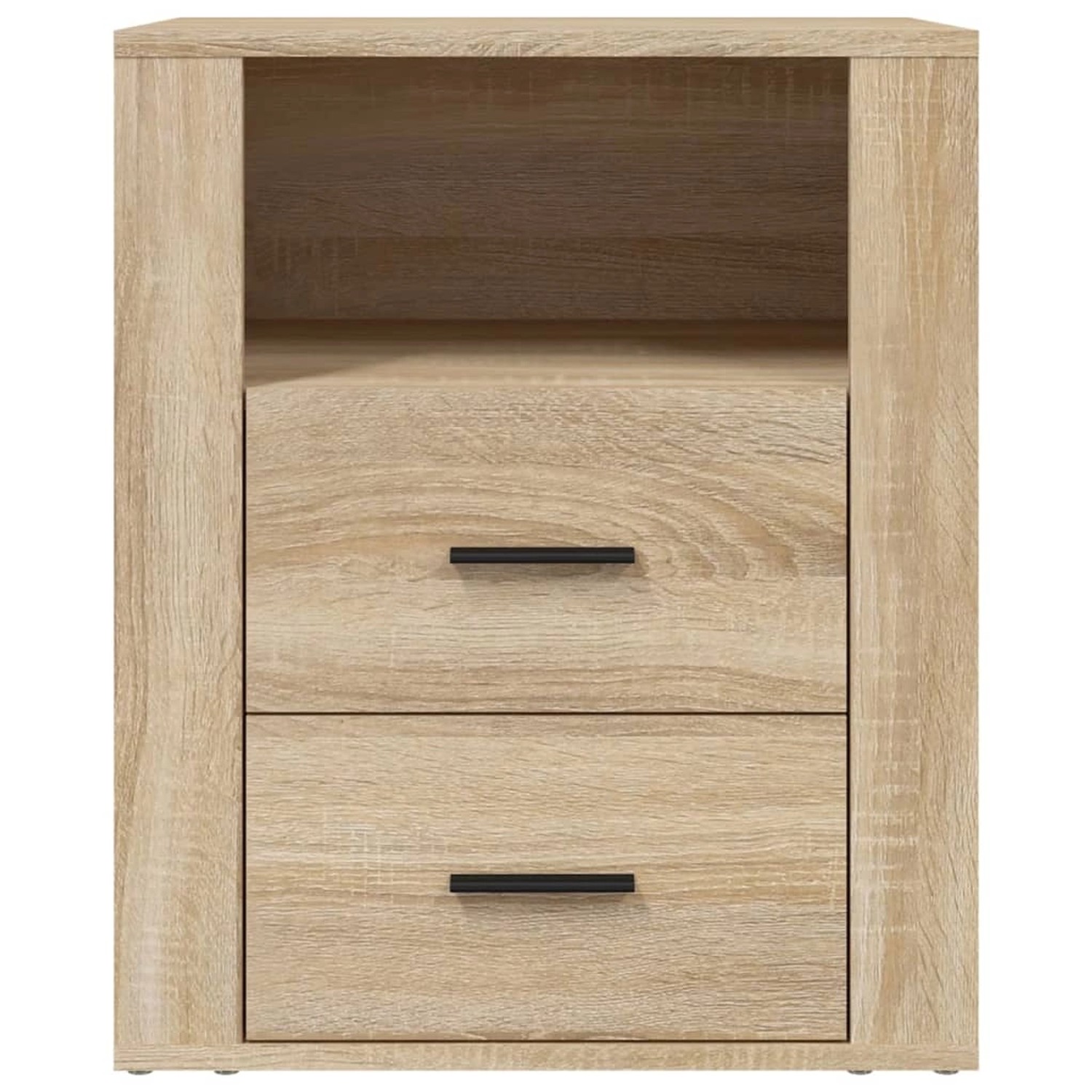 vidaXL Nachttisch Sonoma-Eiche mit 2 Schubladen und offenem Fach.