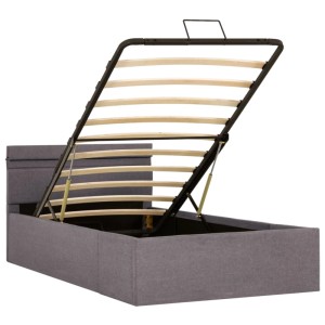 vidaXL Bett mit Bettkasten, hydraulisch, taupe, 90x200 cm, mit Lattenrost hochgeklappt.