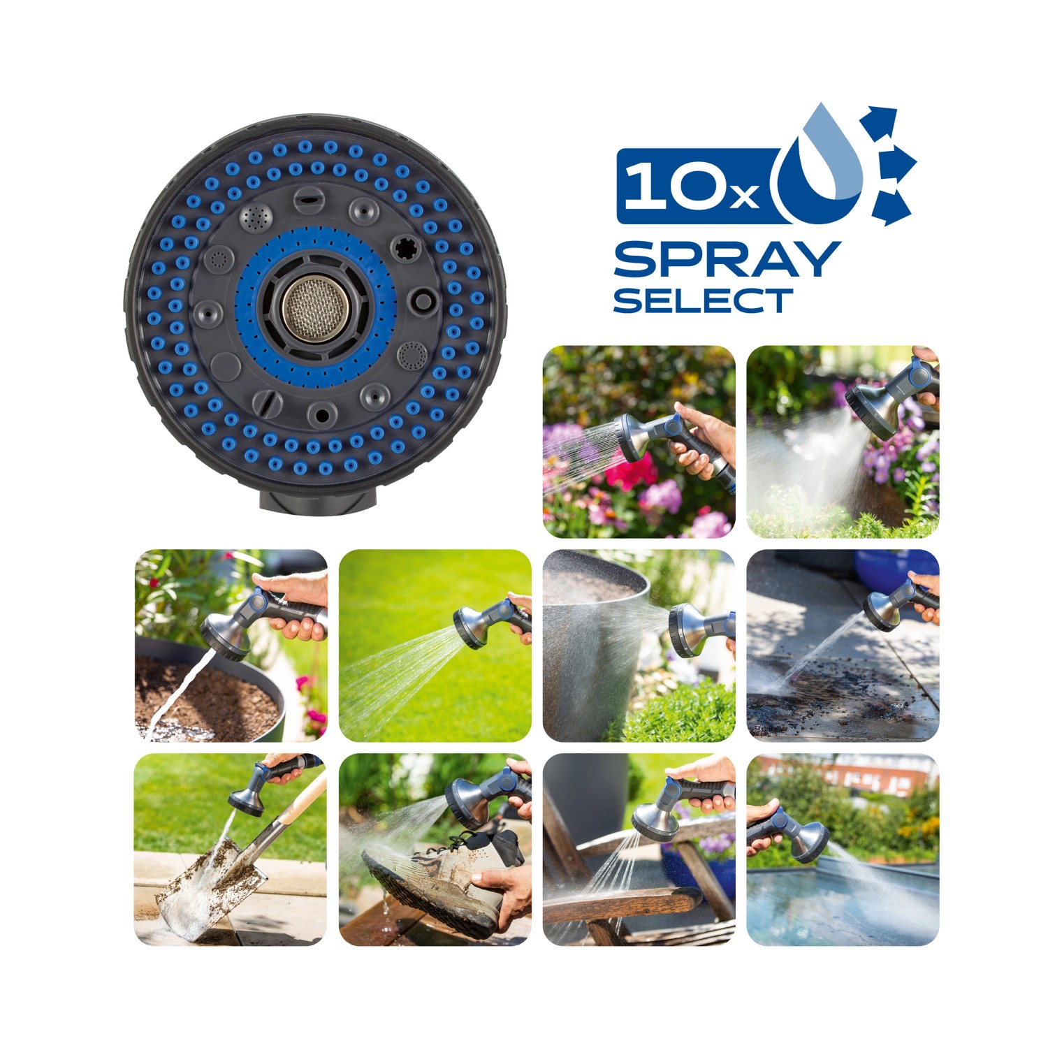 LUX Multifunktionsbrause mit 10 Strahlarten für Gartenbewässerung und Reinigung.