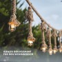 Dekorative Lichterkette mit Juteseil und Glühbirnen, ideal für den Innen- und Außenbereich.