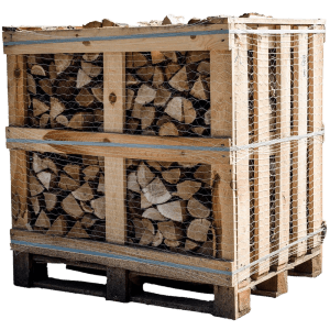 Kammergetrocknetes Hainbuche Brennholz (25cm) im Holzrahmen auf Palette.