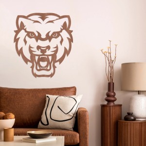 Wanddeko Tiger aus Holz (Mahagoni-Furnier, 30x33 cm) als Blickfang im Wohnraum.