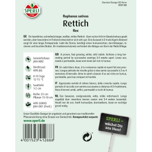 Sperli Rettich Rex Samenpackung, Gemüsesamen für den Garten.