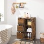 Songmics Badezimmerschrank Hanis, braun, mit 3 Schubladen und offenen Fächern.