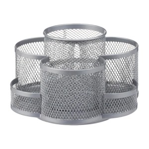 Relaxdays Stiftehalter Metall Silber Drehbar 7 Fächer 11 cm x 17,5 cm x 16,5 cm 460 g