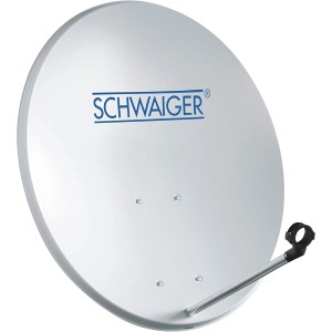 Schwaiger SAT8140HD Satellitenanlage, hellgraue Sat-Antenne mit blauem Logo.