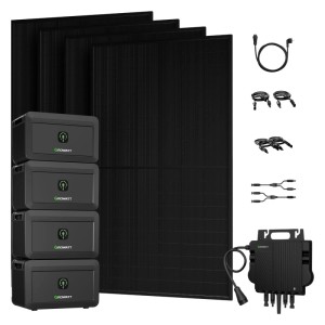 Growatt Balkonkraftwerk Set: 4 Solarmodule, 4 Speicher, Wechselrichter und Zubehör.