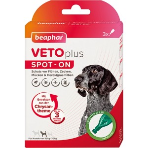 Beaphar VetoPlus Spot-On für Hunde 15-30kg, 3er Pack. Zecken- und Flohschutz für mittelgroße Hunde.