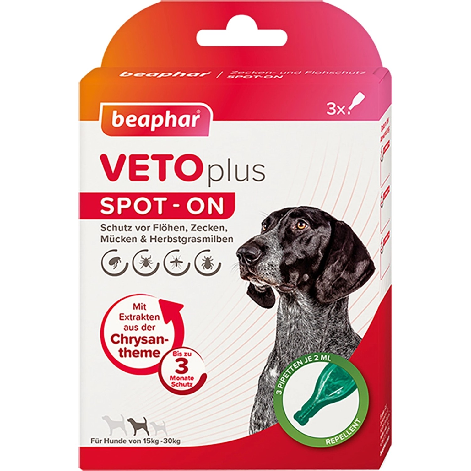 Beaphar Zecken- und Flohschutz VetoPlus Spot-On für Hunde 15 - 30 kg (3 x 2 ml)