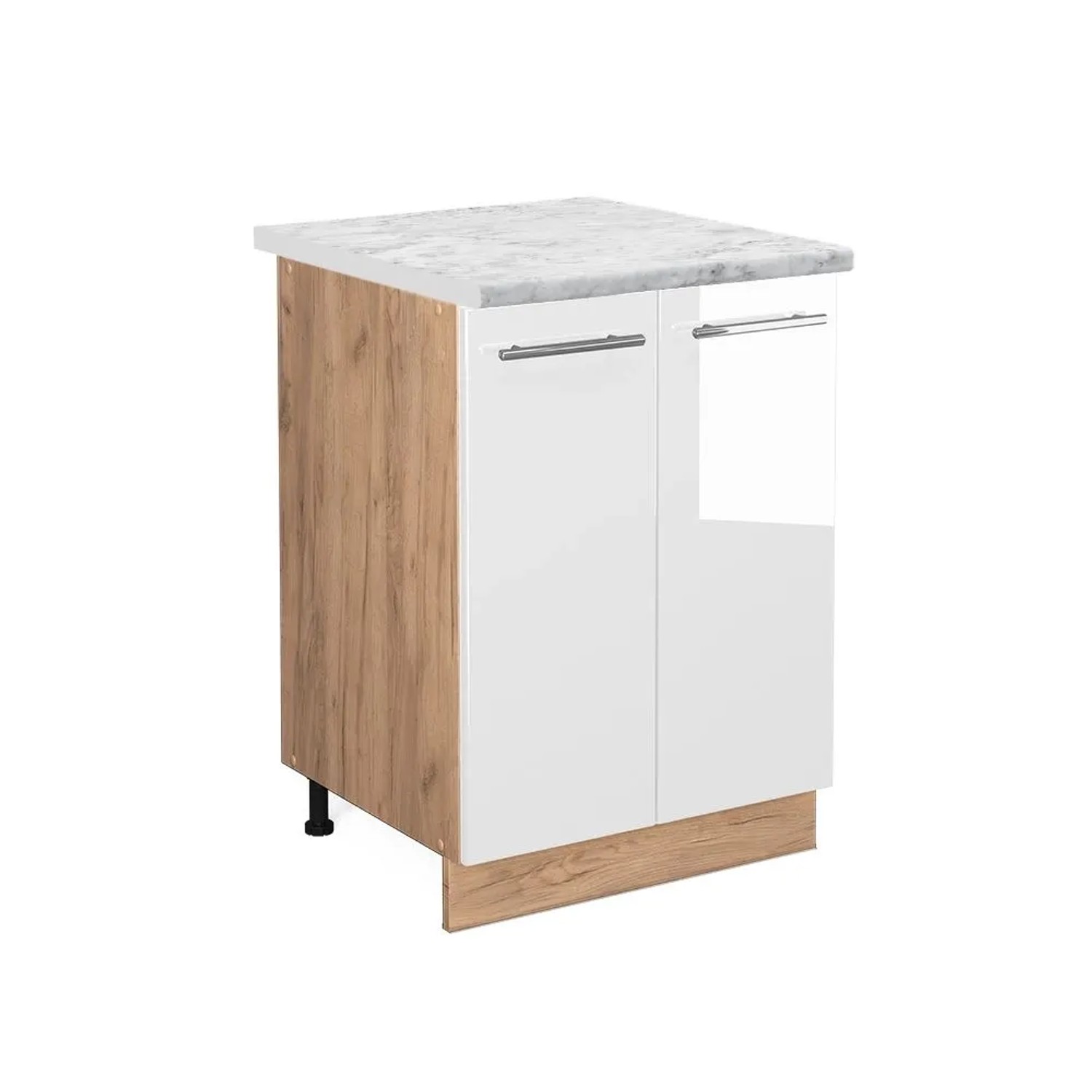 Vicco Küchenunterschrank Fame-Line Weiß Hochglanz Goldkraft Eiche 60 cm AP Marmor