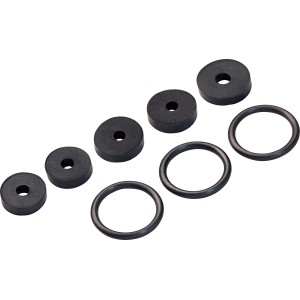 Dichtungs-Set für Ventiloberteile, 8-teilig, aus Gummi, bestehend aus O-Ringen und Hahnscheiben.