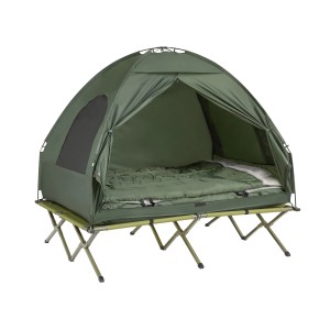 Grünes SoBuy 4in1 Feldbett-Zelt mit Campingliege, inklusive Schlafsack und Matratze.