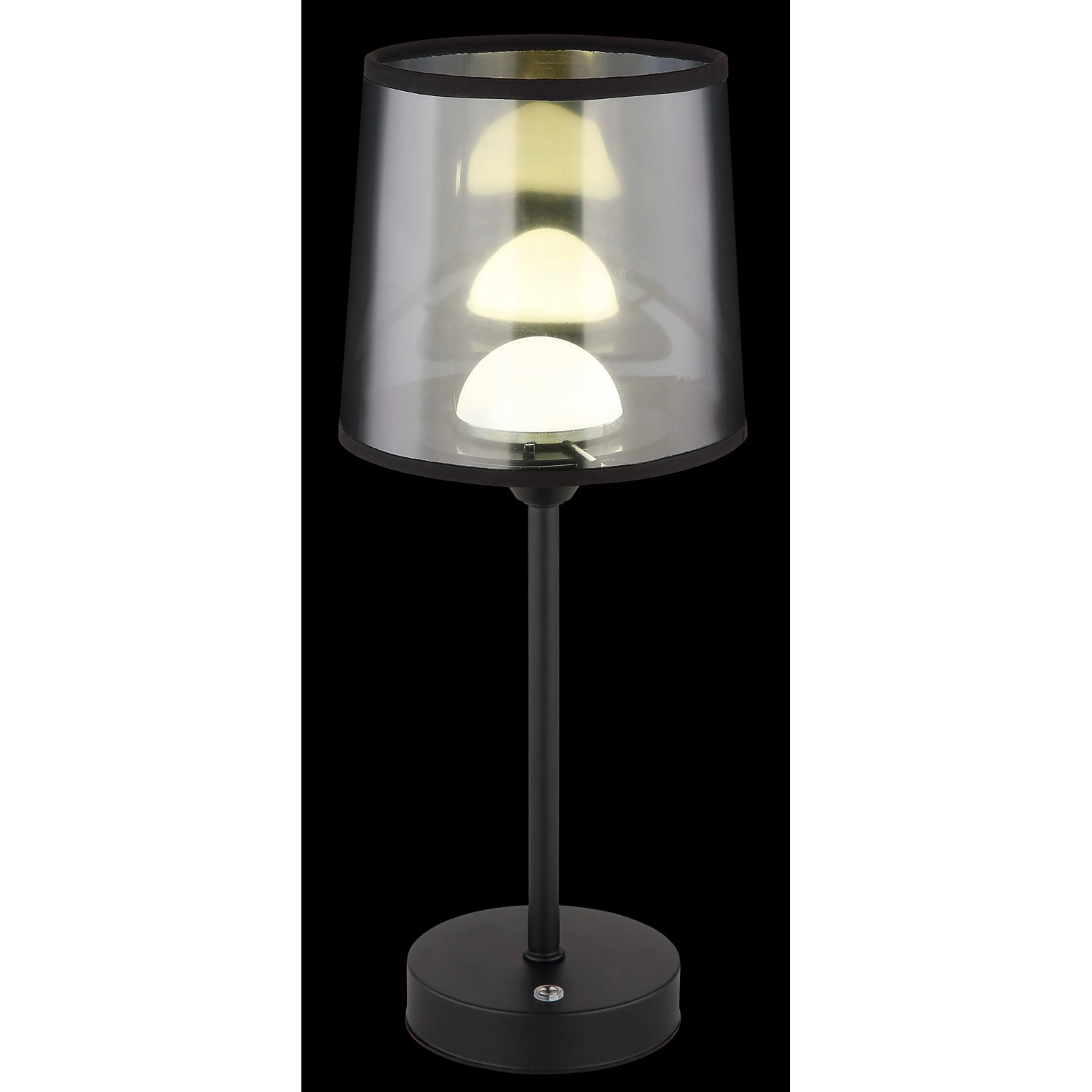 Schwarze, matte Globo Tischleuchte Lunki, 35 cm, mit Textilschirm und LED-Beleuchtung.