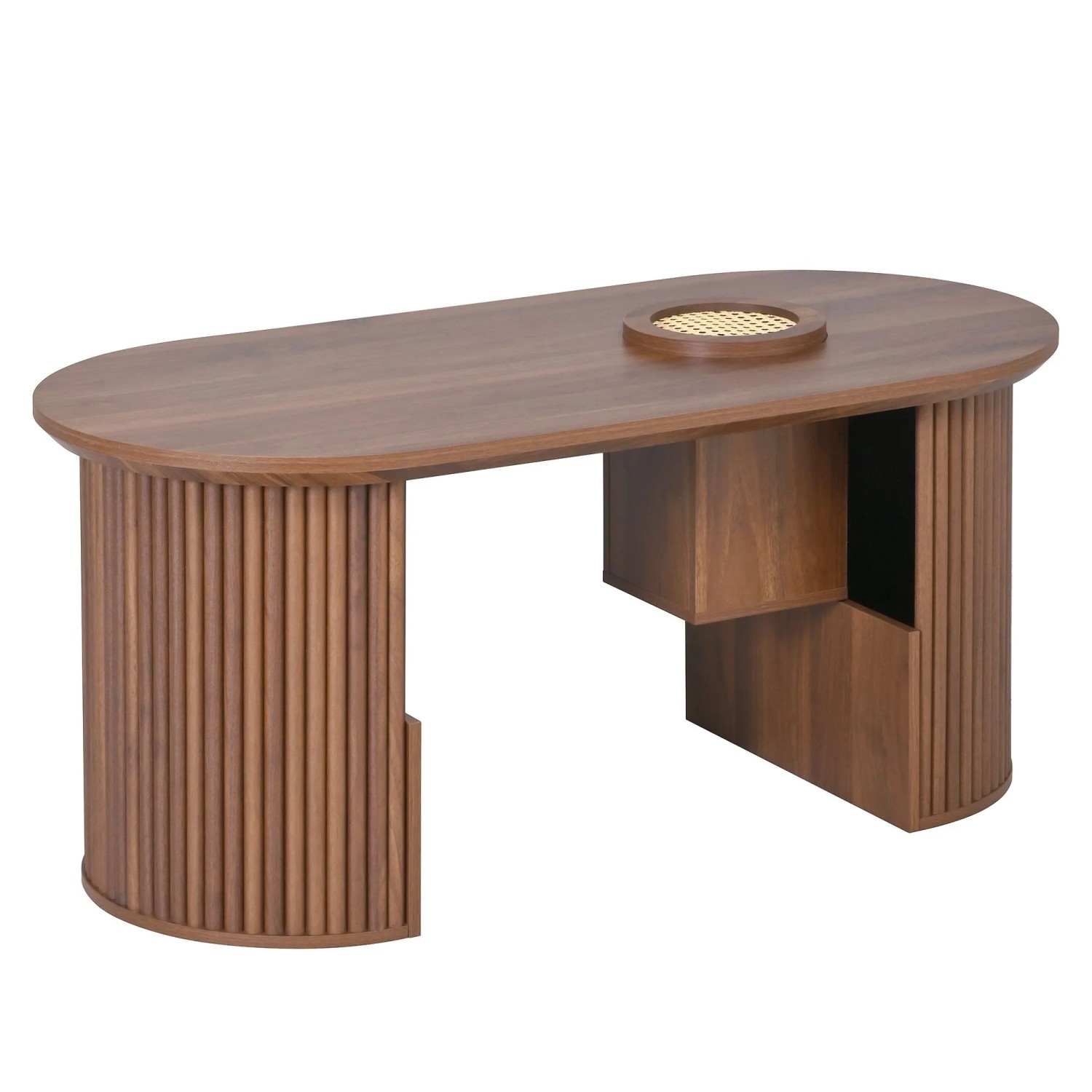 okwish Couchtisch im Retro-Stil/Nussbaum Wohnzimmertisch 105 × 50 cm Braun