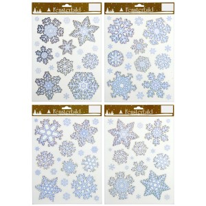 Eiskristalle Fensterbilder, 20 selbsthaftende Deko-Aufkleber für Weihnachten.