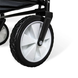 Detailaufnahme: Rad des grauen Monstershop Falt-Gartenwagens. Camping & Gartenzubehör.